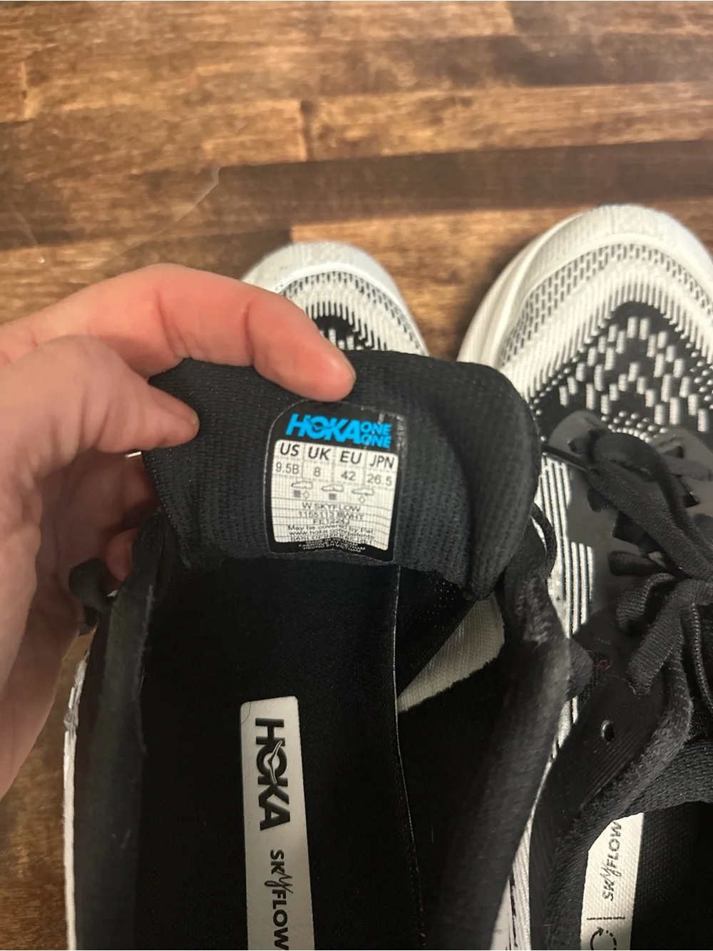 Hoka White and Black Knit Running Sneakers
